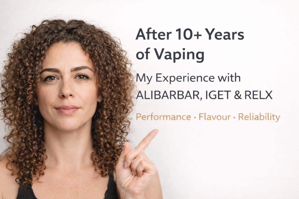 Sophie Sterling, vape reviewer and long-time vaping user, sharing her experience with ALIBARBAR, IGET and RELX