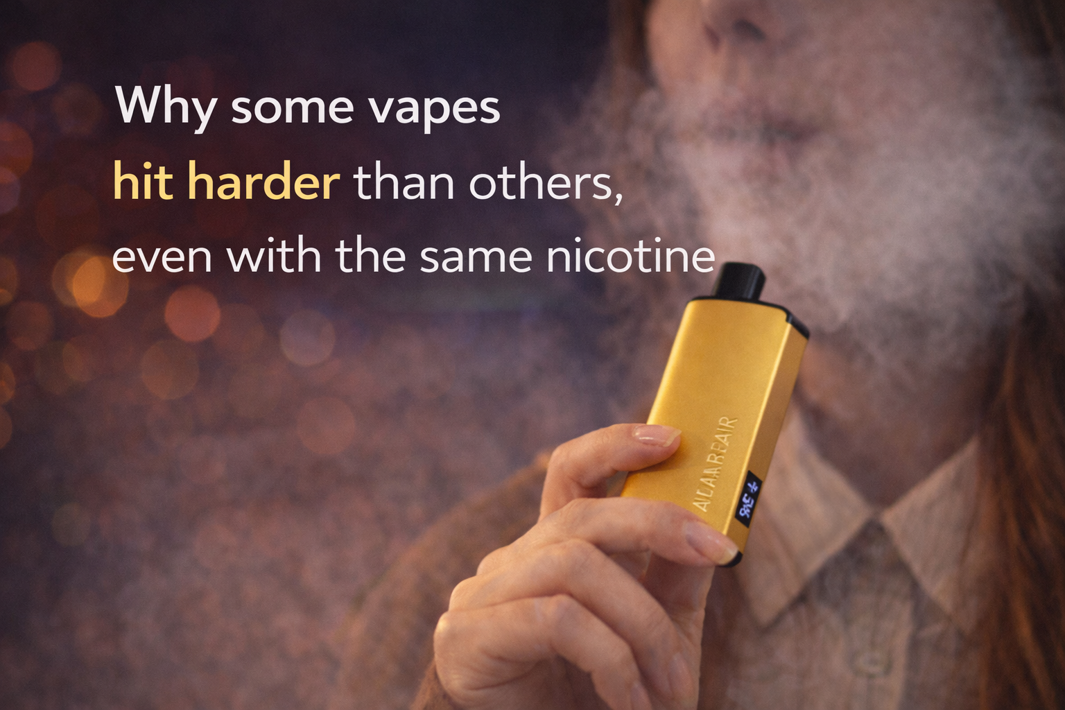 Person using a disposable vape to illustrate why some vapes feel stronger than others with the same nicotine